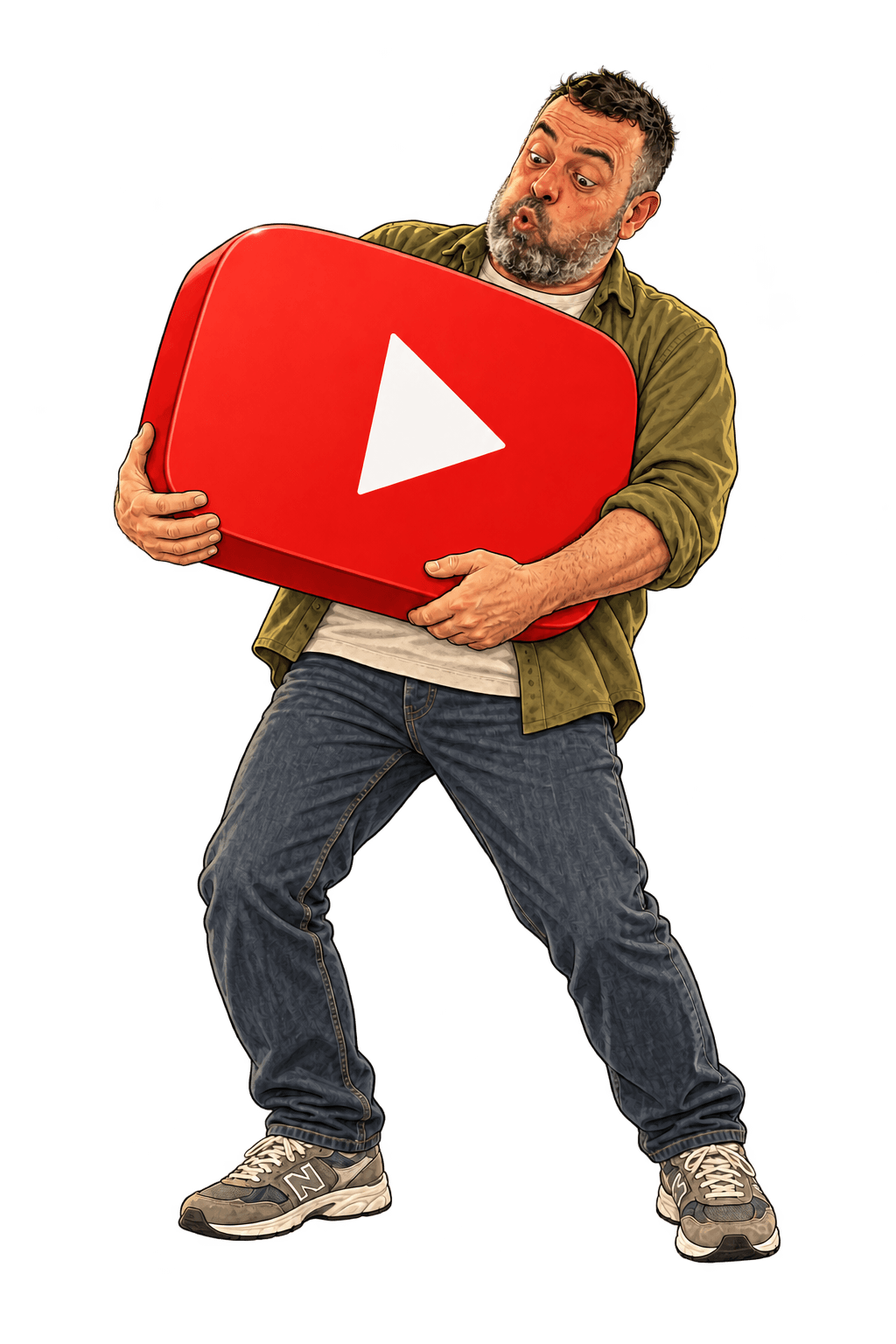 Ricky descubre que un botón de YouTube gigante pesa más de lo que esperaba.